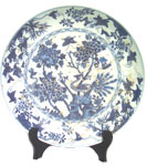 Large Plate with Peacock - Blue and White Porcelain