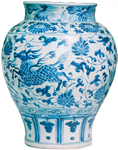 Guan with Phoenix and Qilin - Blue and White Porcelain