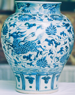 Guan with Qilin & Phoenix - Chinese Blue and White Porcelain