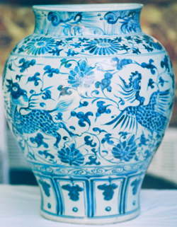 Guan with Qilin & Phoenix - Chinese Blue and White Porcelain