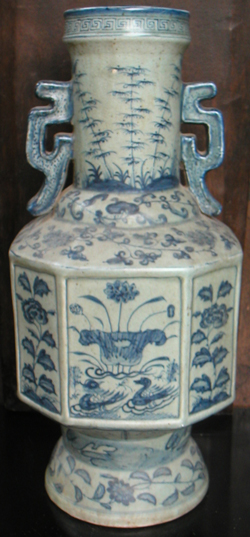 Octagon Shaped Temple Vase - Chinese Blue and White Porcelain