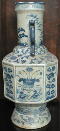 Octagon Shaped Temple Vase - Chinese Blue and White Porcelain