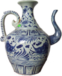 Large Ewer with Aquatic Scene - Blue and White Porcelain