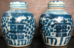 Double Happiness Jars with Cover - Chinese Blue and White Porcelain