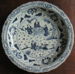 Large Plate with Game Playing Sages  - Chinese Blue and White Porcelain