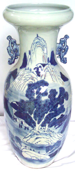 Large Temple Vase with Mountain Scene - Chinese Blue and White Porcelain