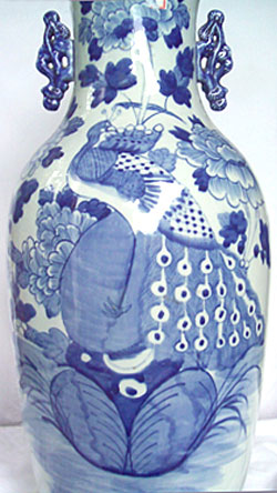 Large Temple Vase with Peacock - Chinese Blue and White Porcelain