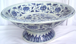 Large Platter with Peacock & Lotus - Chinese Blue and White Porcelain