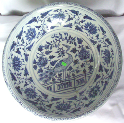 Large Platter with Peacock & Lotus - Chinese Blue and White Porcelain