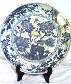 Large Plate with Peacock - Chinese Blue and White Porcelain