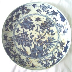 Large Plate with Peacock - Chinese Blue and White Porcelain