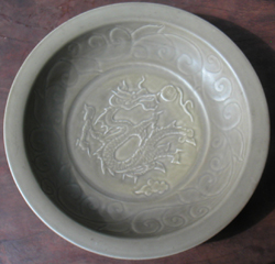 Celadon Dragon Plate - Chinese Celadon Stoneware Ceramics
