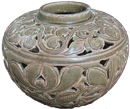 Sculpted Vase with Leaf Design - Chinese Celadon Ceramics