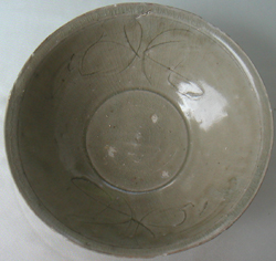 Celadon Bowl with Floral Scroll -  Celadon Stoneware Ceramics