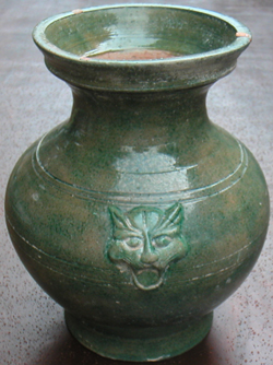 Vase with Animal Masks -  Celadon Stoneware Ceramics