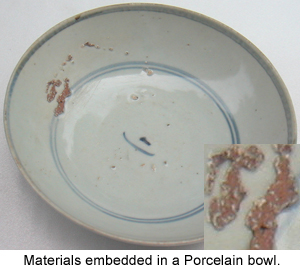 Embedded materials in an ancient Chinese Porcelain