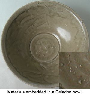 Embedded materials on an ancient Chinese Celadon