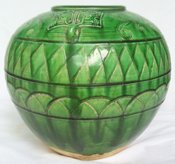 Green Vase with incised Designs - Tang Dynasty Chinese Ceramics