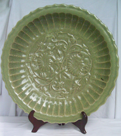 Celadon Plate with Flowers - Chinese Celadon Stoneware Ceramics