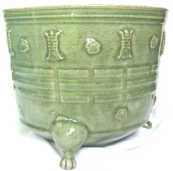 Large Tripod Incense Burner - Chinese Celadon Stoneware Ceramics