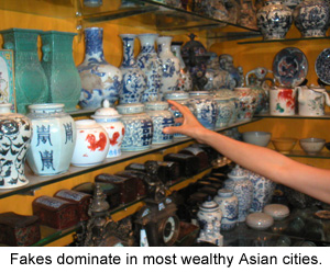 Fakes dominate dealer shops in most wealthy Asian cities. 