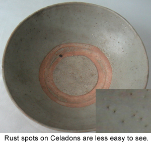 Rust Spots on Chinese Celadon Ceramic