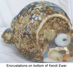 Typical shell encrustations on a Chinese Blue and White Porcelain Ewer