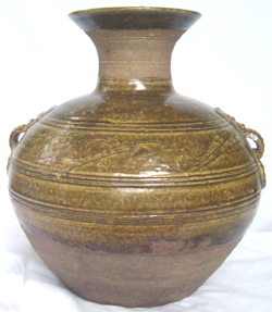 Brown Jar with Animal - Mask Handles - Chinese Earthenware Ceramics