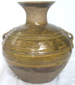 Brown Jar with Animal - Mask Handles - Chinese Earthenware Ceramics